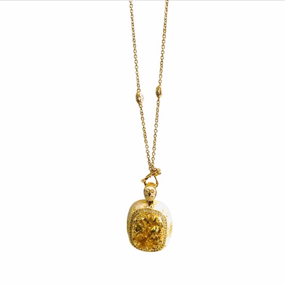 NWB NWT Lauren Adams Necklace Long Pendant Cream Enamel Gold CZ Vintage Elegant - Picture 9 of 13